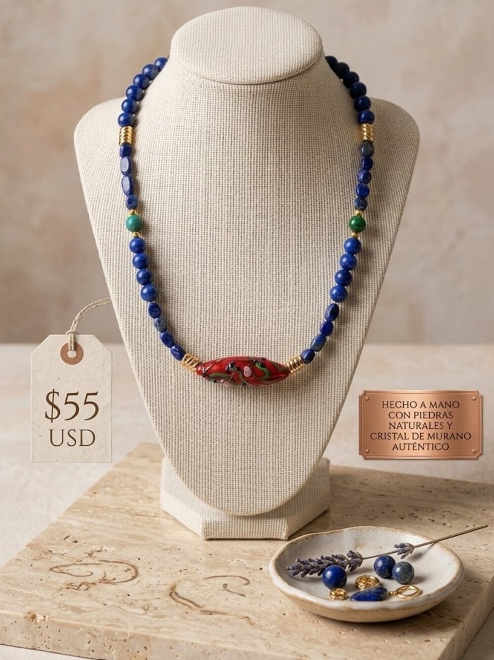 Blue and Red Beaded Necklace